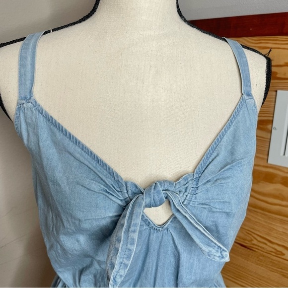 As U Wish Chambray Denim Cotton Tie Front Romper in Sky Blue Small - Picture 6 of 13